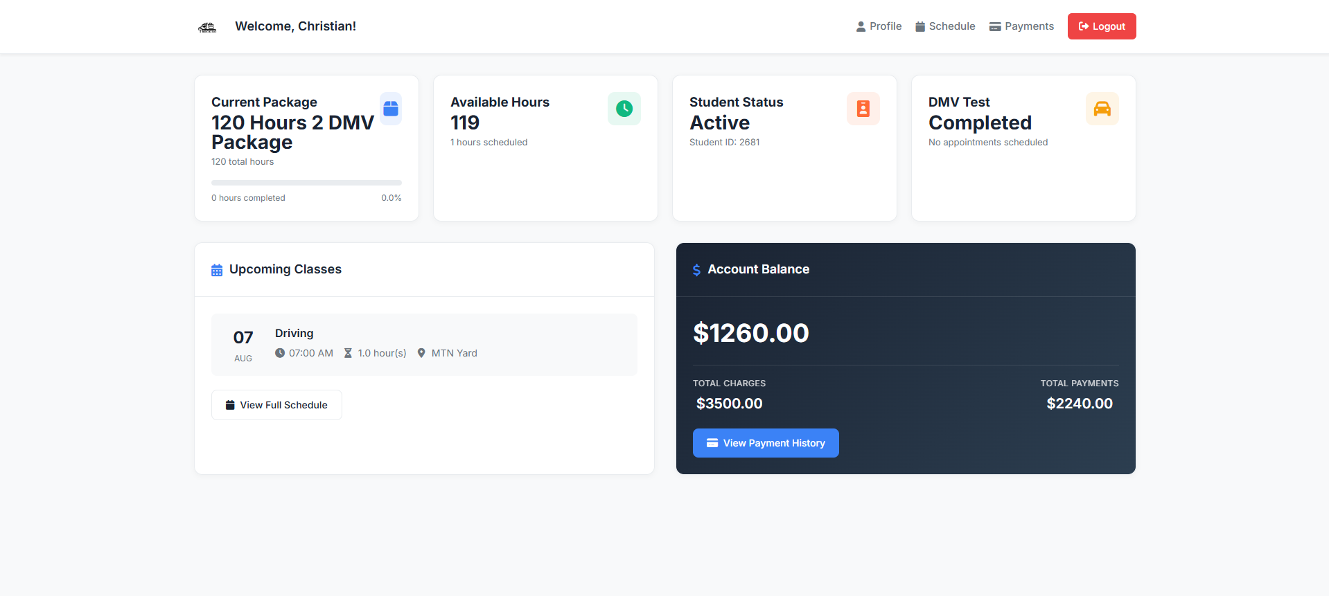 Student records management interface showing comprehensive tracking and progress monitoring